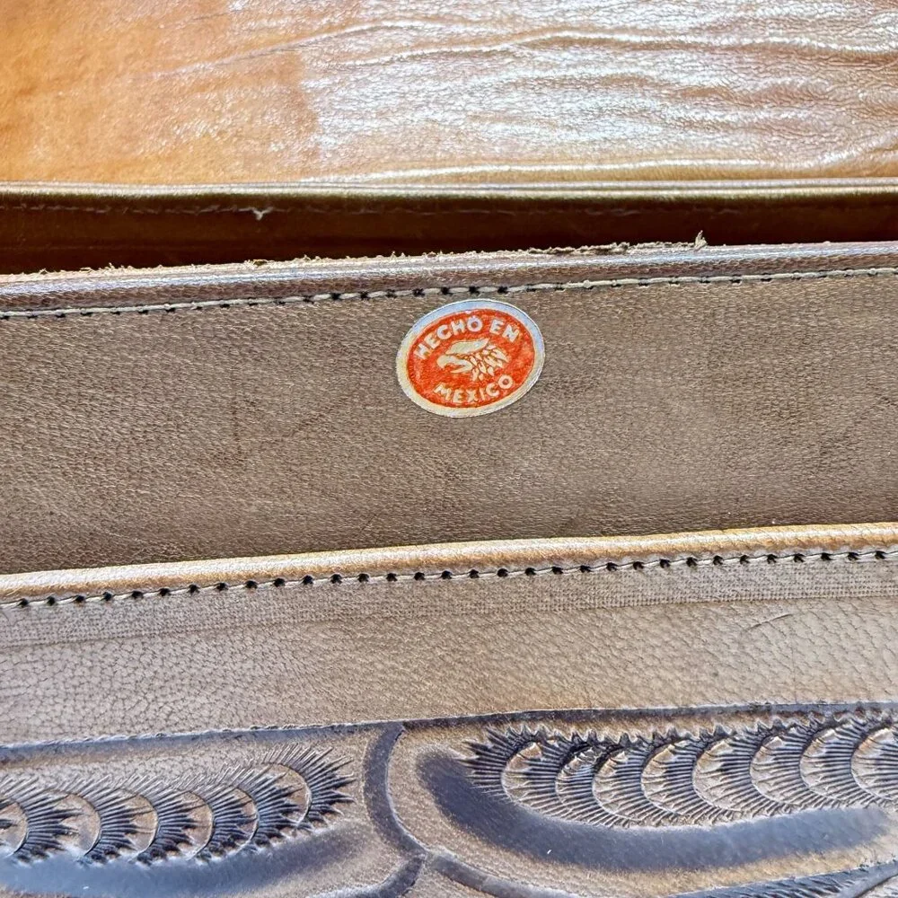Vintage Hand Tooled Leather Shoulder Bag Made In Mexico Rose Flower - Picture 5 of 16